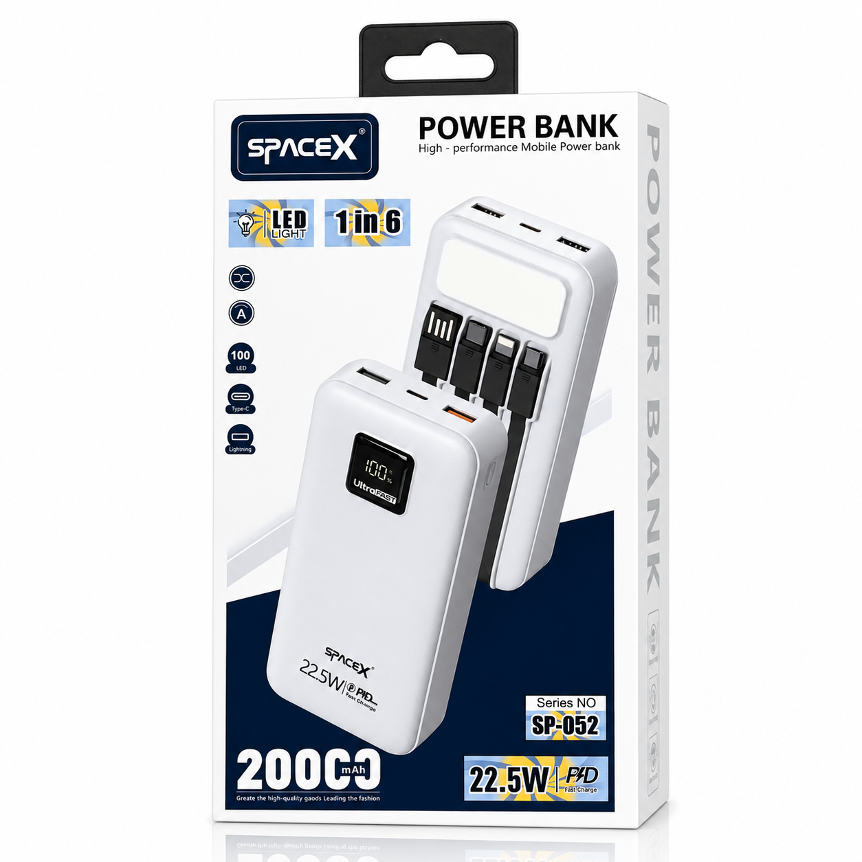 פאוור בנק סוללה ניידת 20000MAH טעינה מהירה 22.5W ופנס לד מבית מותגים שונים