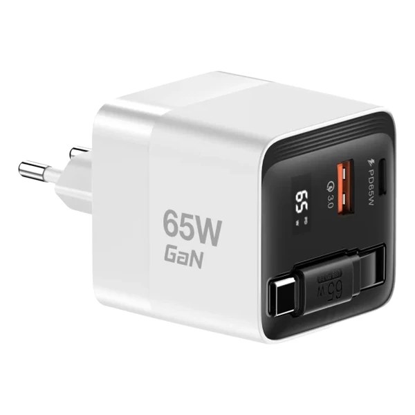 MiraCase MWC65RC מטען קיר 65W עם כבל USB-C נמתח מבית Miracase
