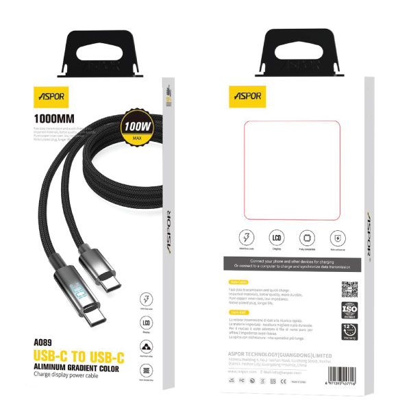 כבל USB-C TO USB-C סופר מהיר 100W – טעינה עם צג מהירות טעינה מבית מותגים שונים