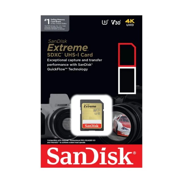 SanDisk Extreme SDXC UHS-I כרטיס זיכרון 4K מבית SanDisk