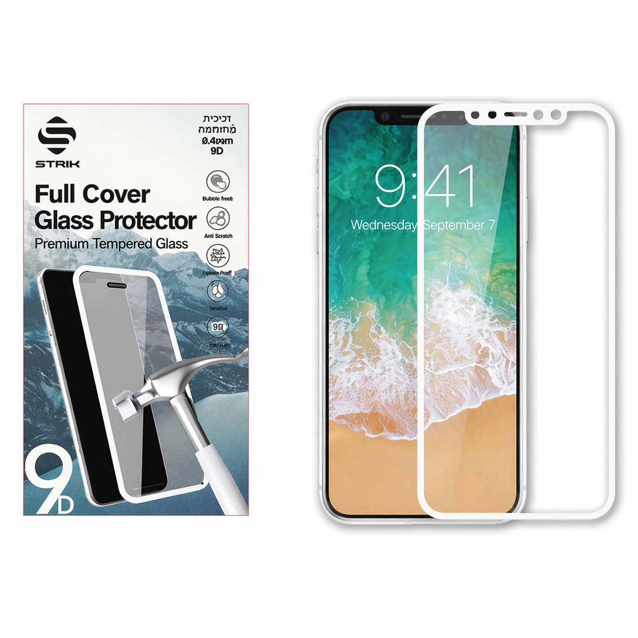 מגן מסך זכוכית Full Cover צבע לבן מבית Apple