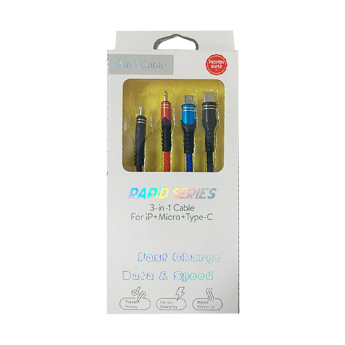 3 ב-1 – כבל טעינה TYPE C , MICRO USB , LIGHTNING USB מבית Apple