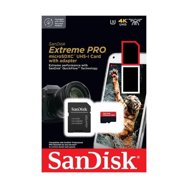 SanDisk Extreme Pro MicroSDXC כרטיס זיכרון עם מתאם 4K מבית SanDisk