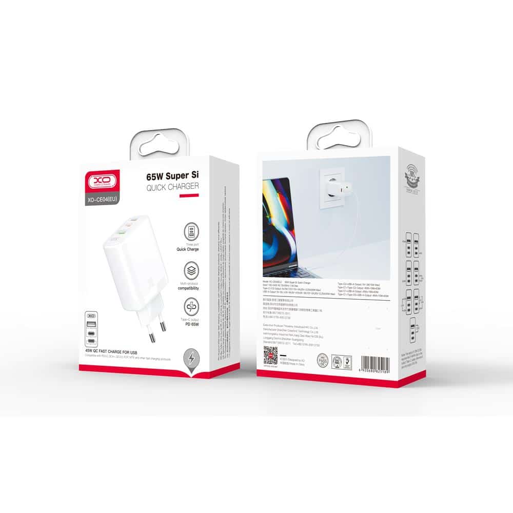 ראש קיר 65W Type-C PD65W / USB-A QC45W מבית XO